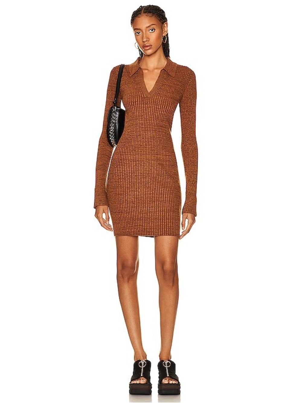 Helmut Lang Marl Mini Dress in Pecan XL NWT long sleeve